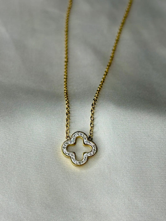 Diamanté Hollow Clover Necklace
