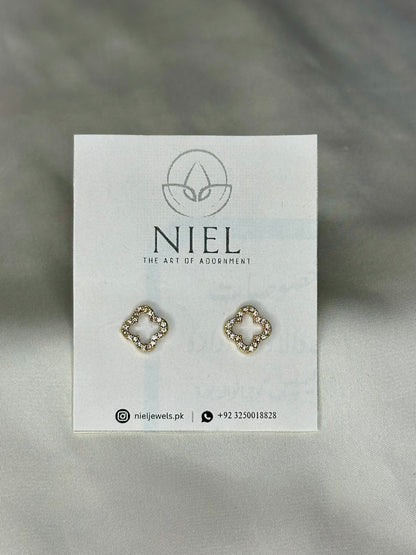 Diamanté hollow Clover Studs