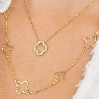 Diamanté Hollow Clover Necklace