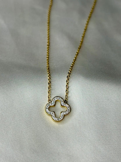 Diamanté Hollow Clover Necklace