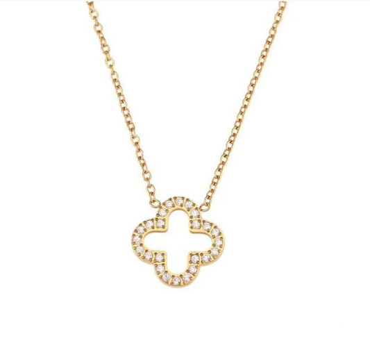 Diamanté Hollow Clover Necklace