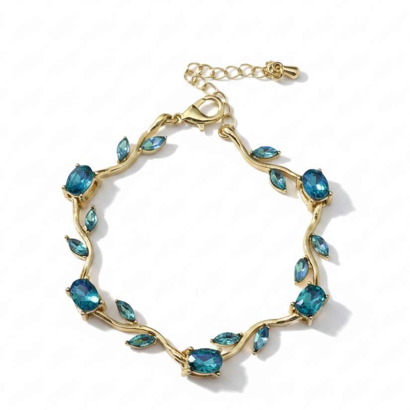 Blue Gemstone Gold Bracelet – White Background