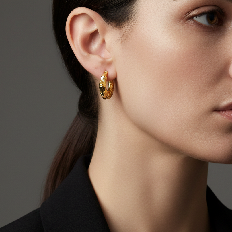 Bold Model in Black Suit with Gold Earring