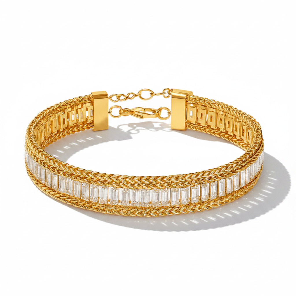 Gold Baguette Bracelet – Cast Shadow Top-Left Light