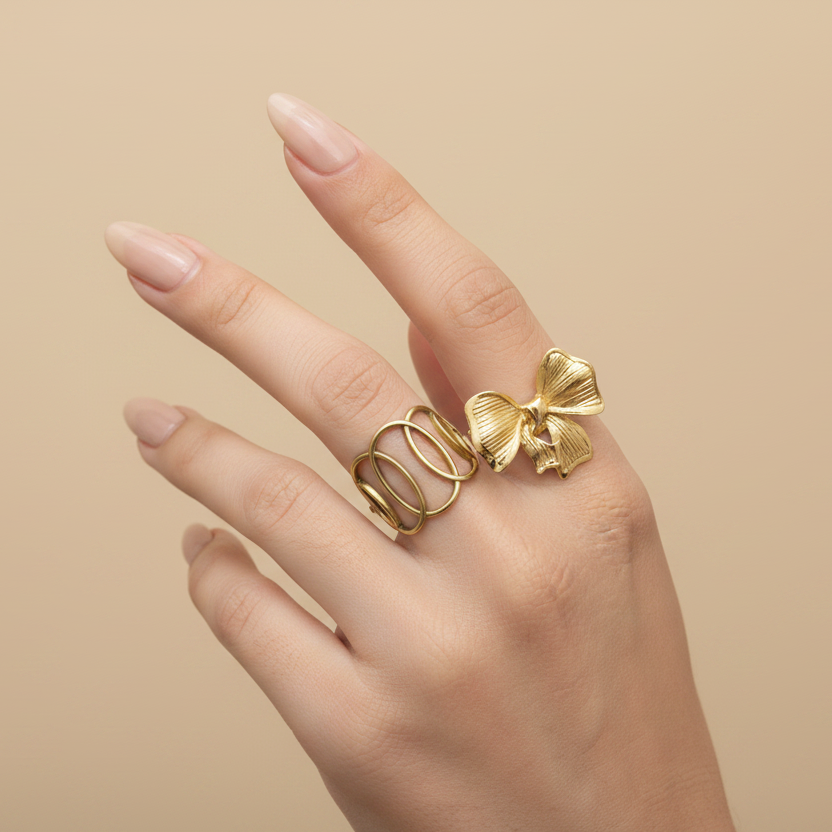 Gold Bow Ring on Model