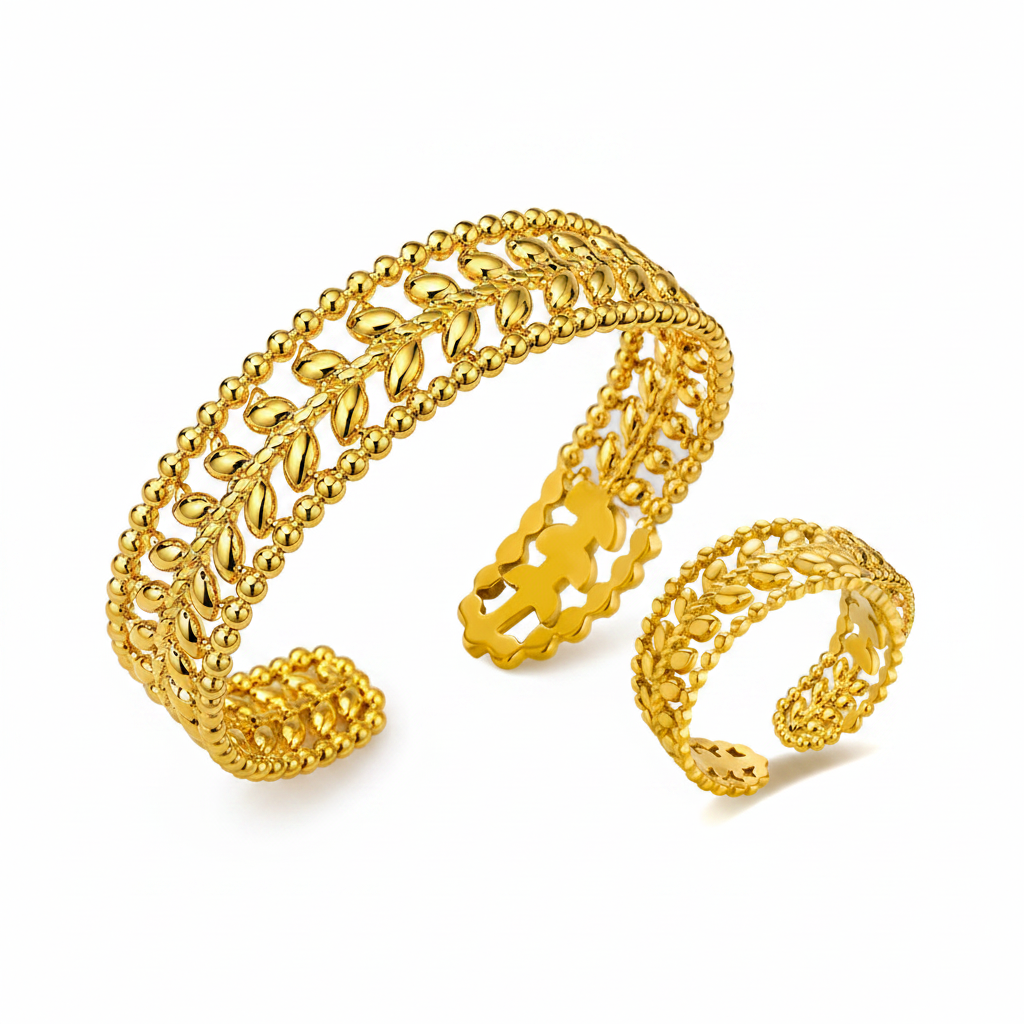 Gold Leaf Bangle & Ring Bundle Set