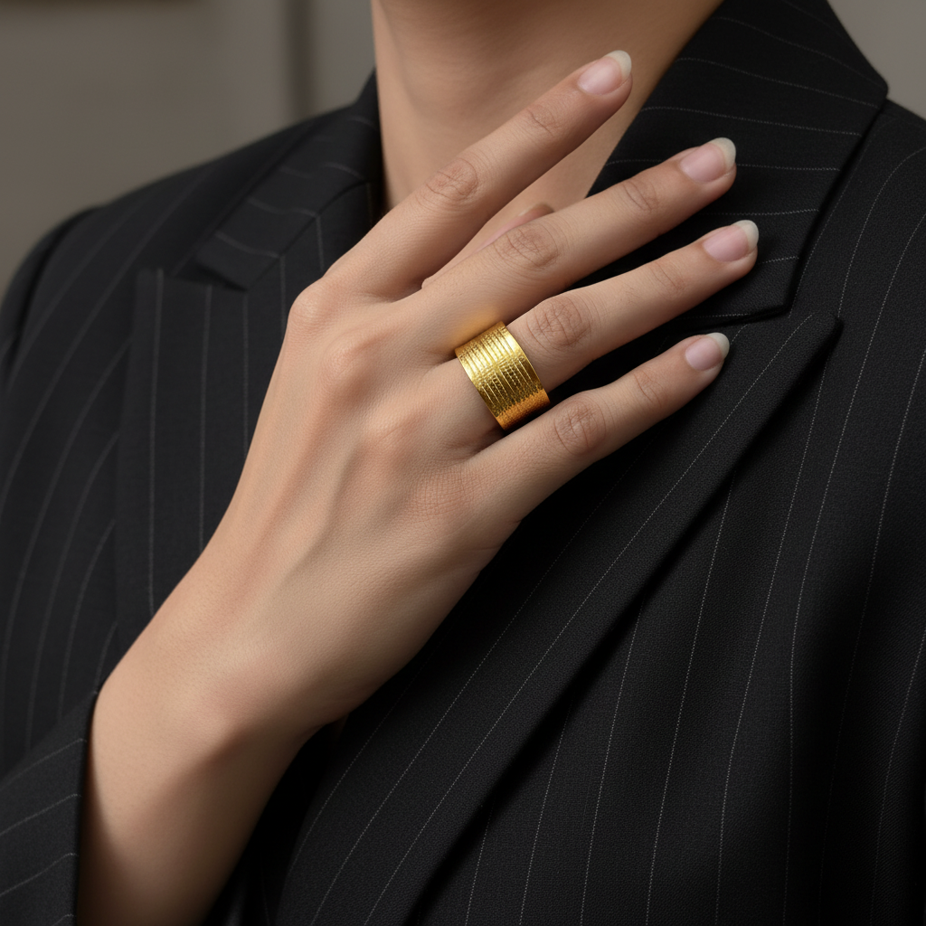Gold Ribbed Ring Editorial