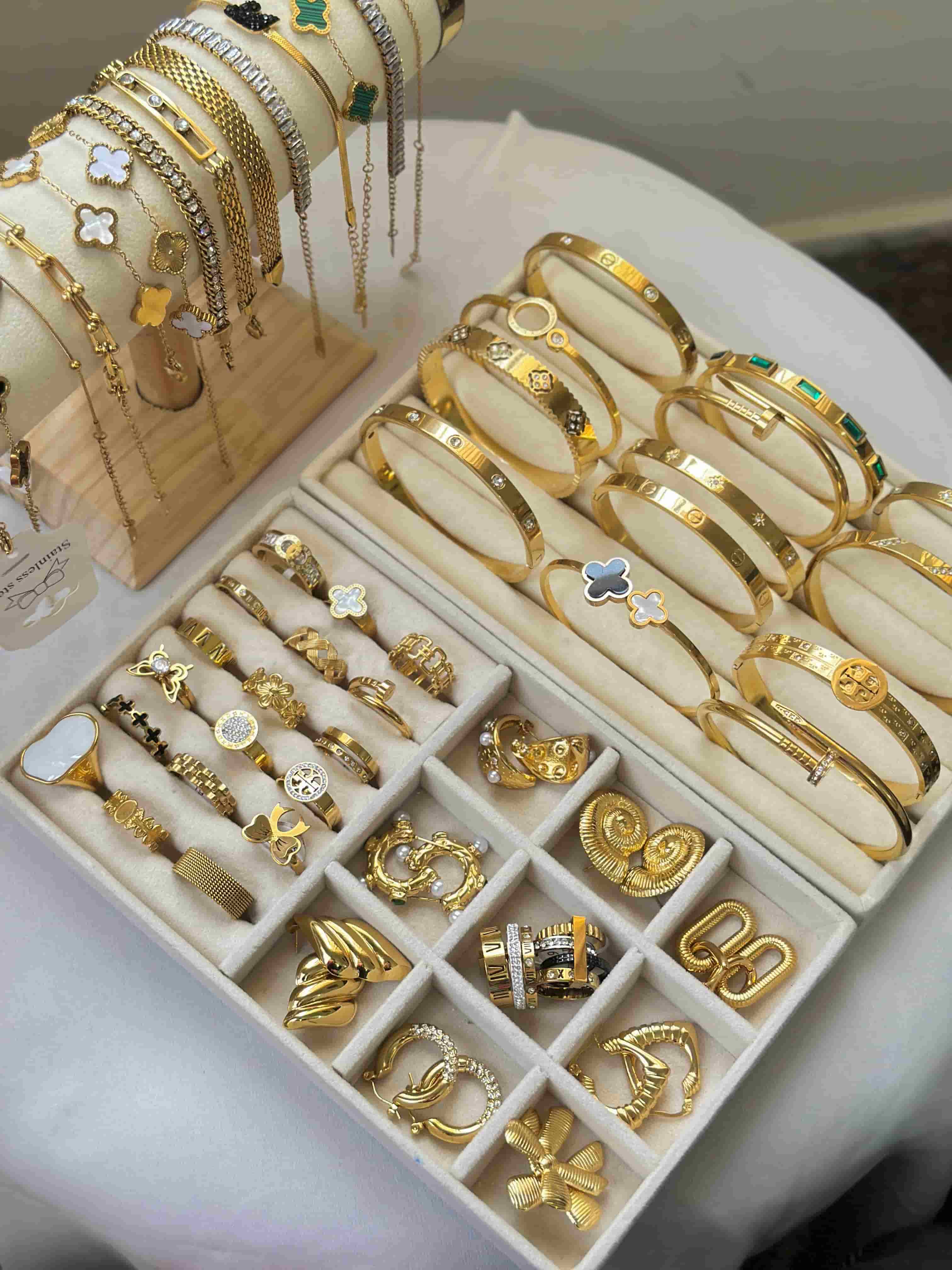 stainless steel jewellery displayed 